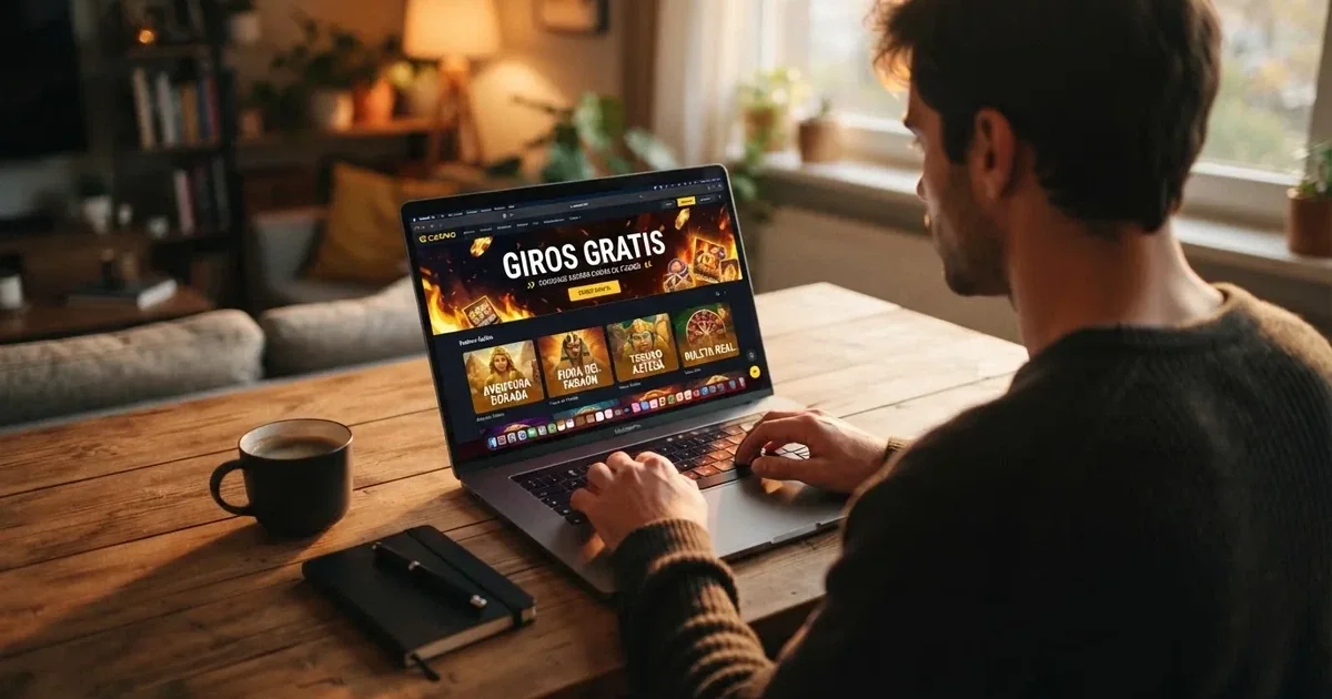 Interfaz de un casino online español mostrando una promoción de tiradas gratis sin depósito con sus condiciones visibles
