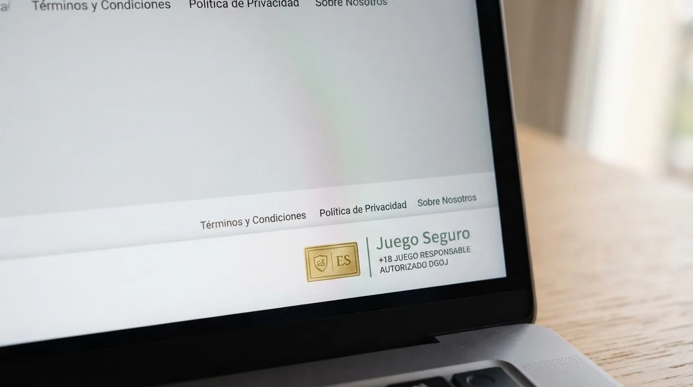 Pie de página de un casino online español mostrando el sello de licencia DGOJ activa junto al aviso de juego seguro