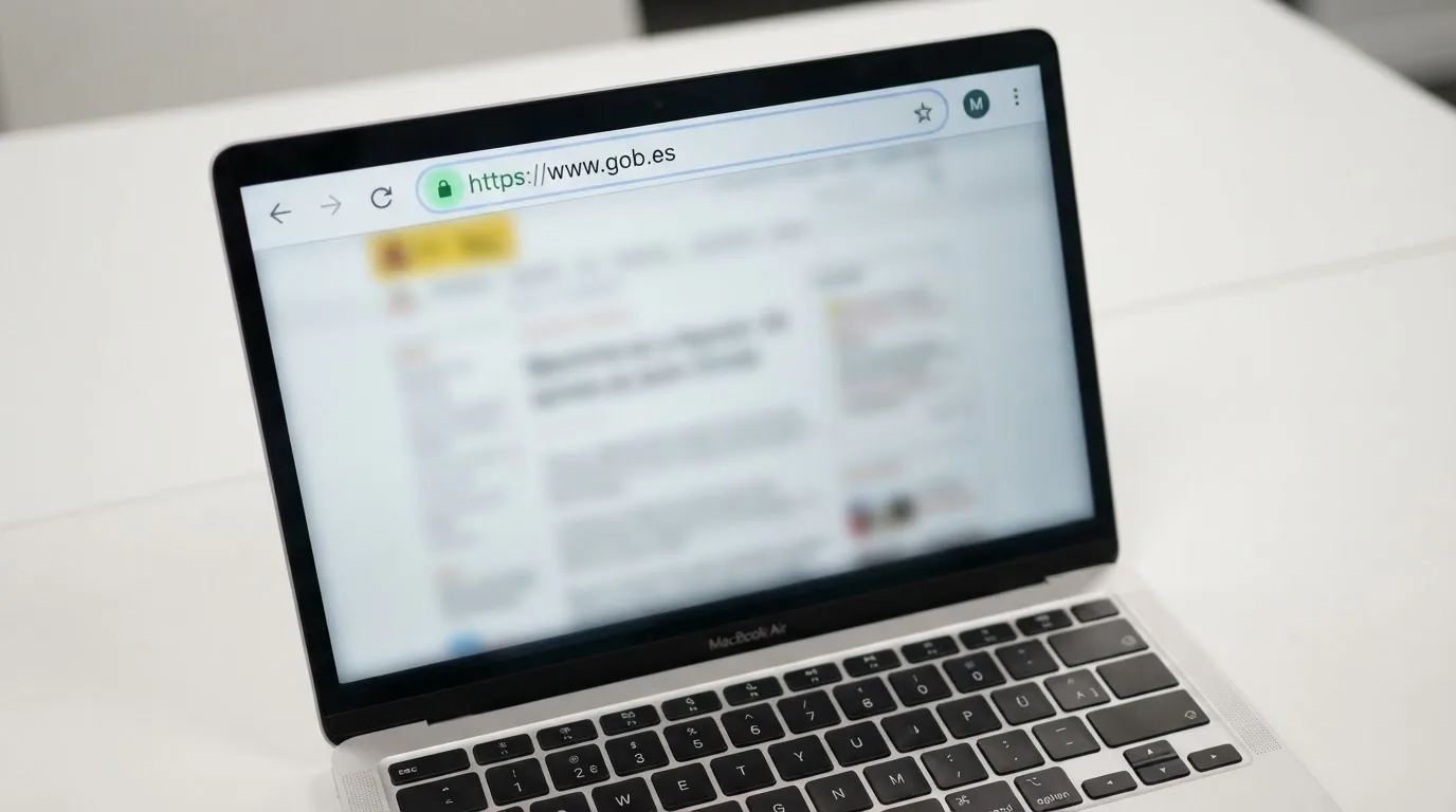 Pantalla de un navegador mostrando la barra de direcciones con un dominio .es junto a un candado de seguridad