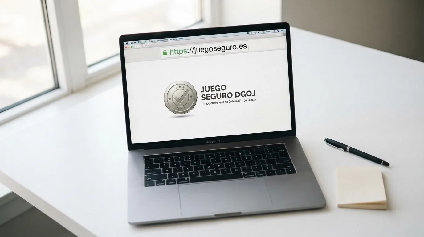 Sello oficial de juego seguro de la DGOJ junto al dominio .es en la barra de navegación de un navegador