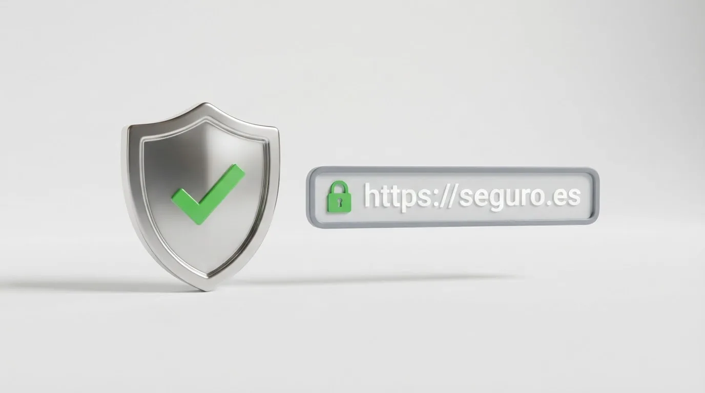 Pantalla dividida: a la izquierda el logo de la DGOJ con un sello de verificación, a la derecha el candado de una conexión segura con dominio .es