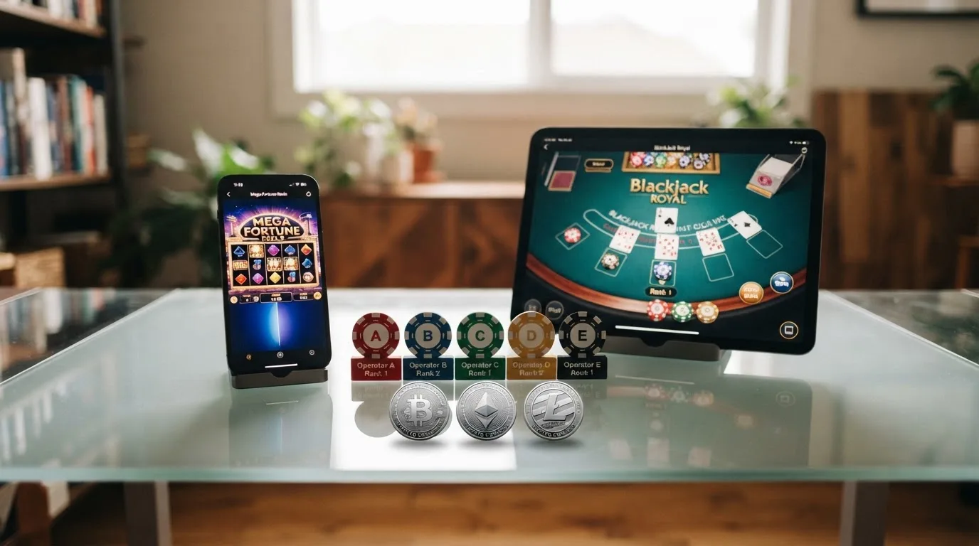 Una cuadrícula con los logotipos de diez casinos online ordenados junto a iconos de criptomonedas destacando XRP