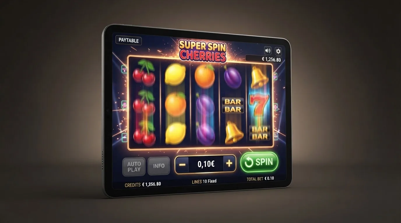 Interfaz de una tragaperras online con el selector de apuesta fijado en 0,10 euros